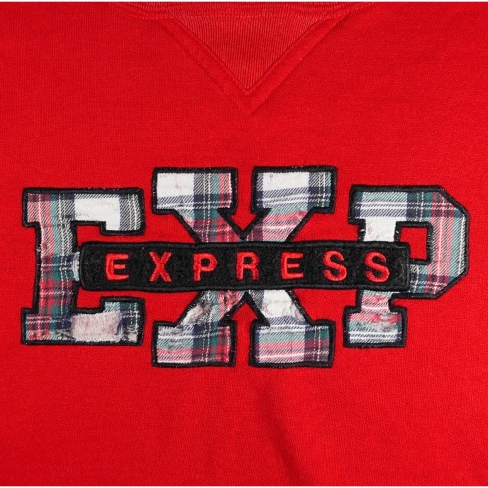 Express Sweatshirt EXP Plaid Patch Logo Pullover Red XL Taiwan R.O.C. - Picture 3 of 10